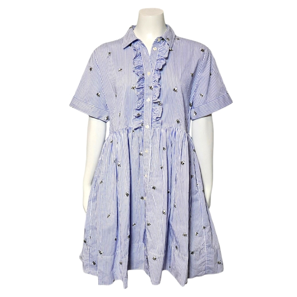 Kate Spade Blue Striped Dress with Floral Embroidery